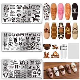 UNICRAFTALE 3Pcs Cute Dog Nail Stamp Plates Set Pets Animals Nail Stamping Plate Puppy Love Image Nails Stencils Dog Paws Design Nails Art Stamping Template with Stamp and Spacer for Lover Manicure