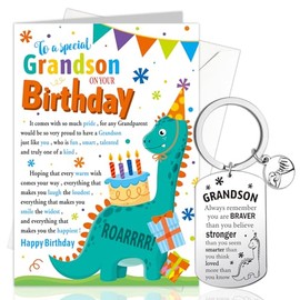 HOWAF Grandson Birthday Card, Happy Birthday for Grandson Birthday Cards Heart Grandson Keyring Grandson Keepsake Birthday Gifts for Grandson