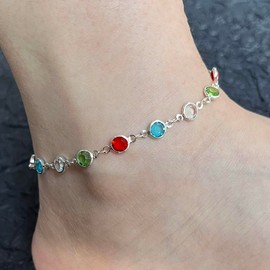 Cubahop Beach Multi Color Anklets Crystal Ankle Bracelets Summer Foot Accessories Jewelry for Women and Girls (Silver)