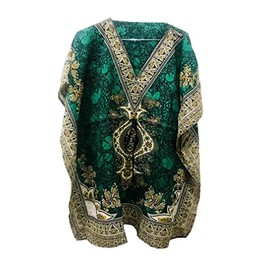 Women's Bohemian Short Kaftan Maxi Tunic Kimono Dress Ladies Summer Women Evening Nightgown Home wear Beach Cover Up Dress Green