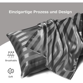 Damier Set of 2 Satin Cushion Covers 40 x 80 cm Grey Smooth Shiny High-Quality Silky Microfibre Cushion Cover Protects Hair and Skin