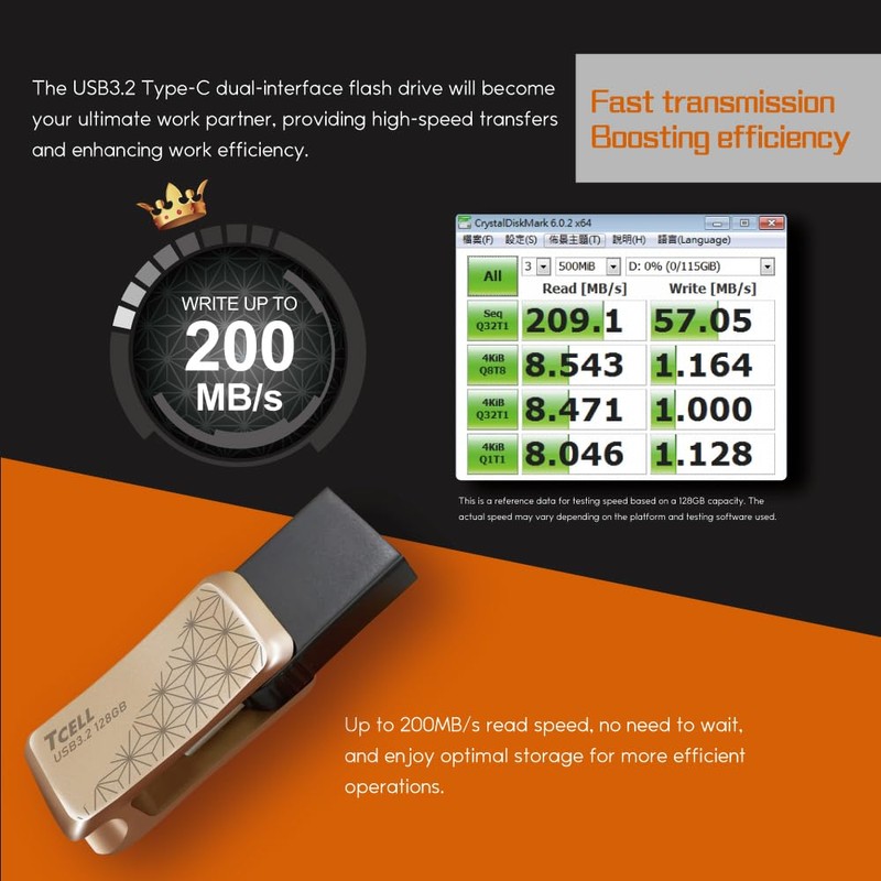 TCELL High Speed Dual Flash Drive with Zinc Alloy Design,Starry