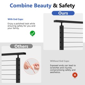 Zylorix 10 Pack Plastic Handrail End Cap for T304 Stainless Steel Black Rectangle Handrail, Weather-Resistant Easy Install Flat Top Rail Accessories for Indoor Outdoor Cable Railing System