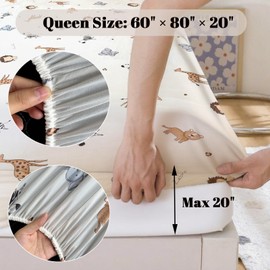 MorroMorn Queen Fitted Sheet Only, Mattress Cover Queen Size Bed Bottom Sheets with Deep Pocket - Cute Neutral Super Soft Microfiber for Girls Boys Kids Teen, No Pillowcases 60x80x20in (Animals)