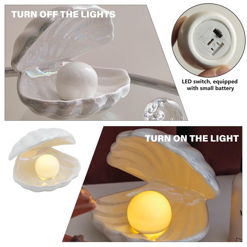 BORDEAG Shell Pearl Night Light, Pearl Night Light, Ceramic Desktop
