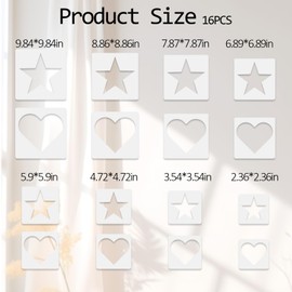 16 Pcs Star Heart Stencil, 8 Sizes Reusable Paint Stencils Airbrush Stencil Large Star Template Stenciles Stuff Home Decoration for Painting Crafts Face Walls Wood Fabric Paper Canvas(White)