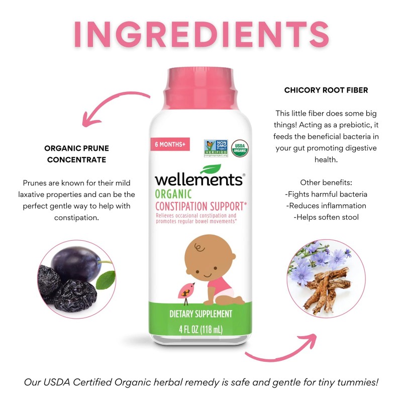Wellements Organic Baby Constipation Support 4 Fl Oz Gentle Relief