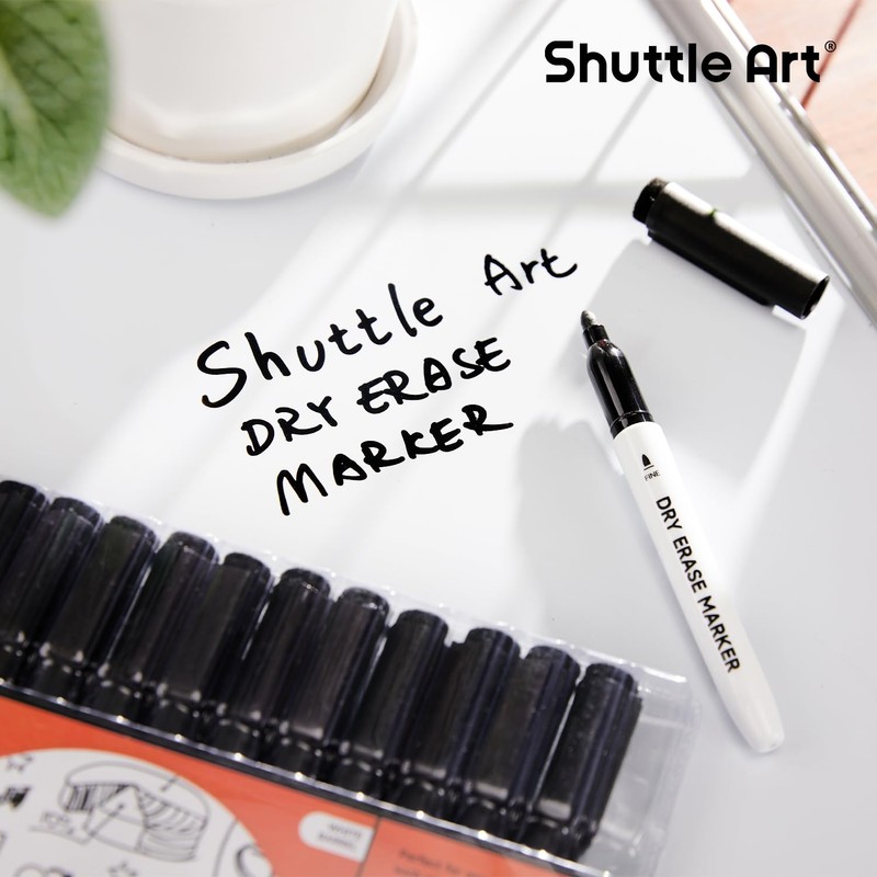 Shuttle Art Whiteboard Markers, Erasable Marker Pens, Black, 15 Pack