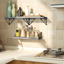 SRIWATANA Floating Shelves Wall Mounted, Rustic Wall Shelves for Bedroom, Bathroom, Living Room, Kitchen Set of 3(Gray)