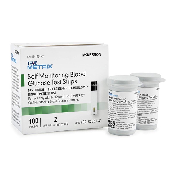 McKesson True METRIX Self-Monitoring Blood Glucose Test Strips - Supplies for Diabetes Self Monitor Systems, 100 Strips, 4 Packs, 400 Total
