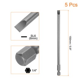 HARFINGTON 5pcs SL6 Magnetic Slotted Screwdriver Bits 6mm S2 Steel Flat Head Screwdriver Bit 1/4" Hex Shank Industrial Grade Screw Driver Drill Bits 6" Long for Remove Fastening Screws