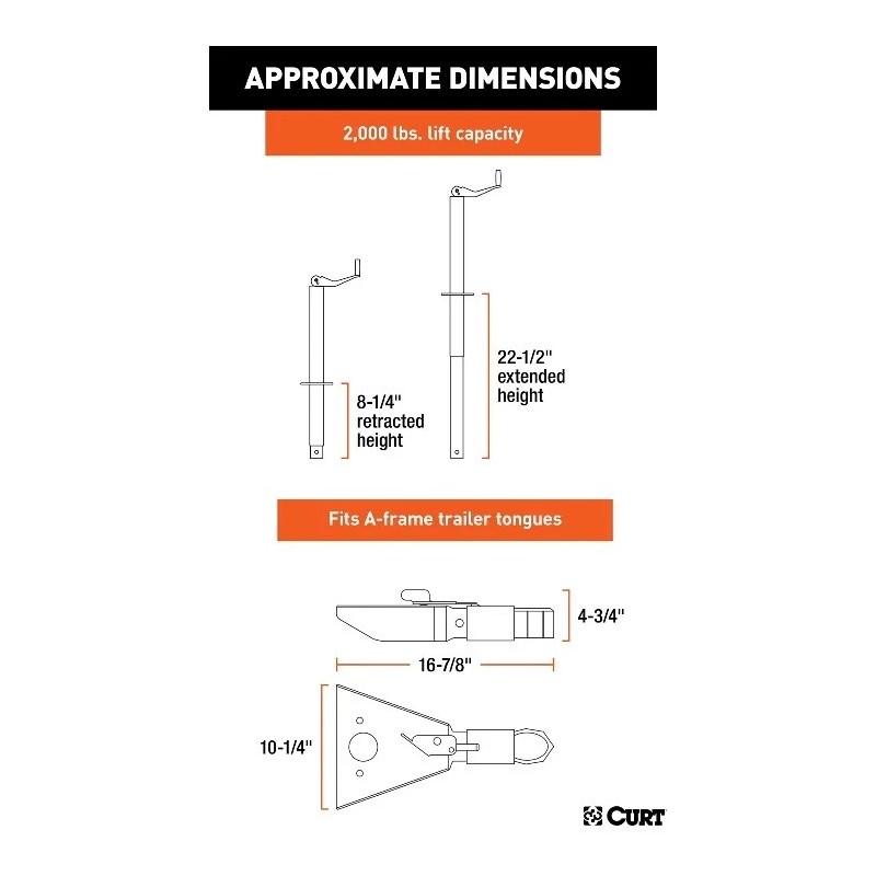 CURT 2K A-Frame Trailer Jack Top Handle w/ A-Frame Coupler