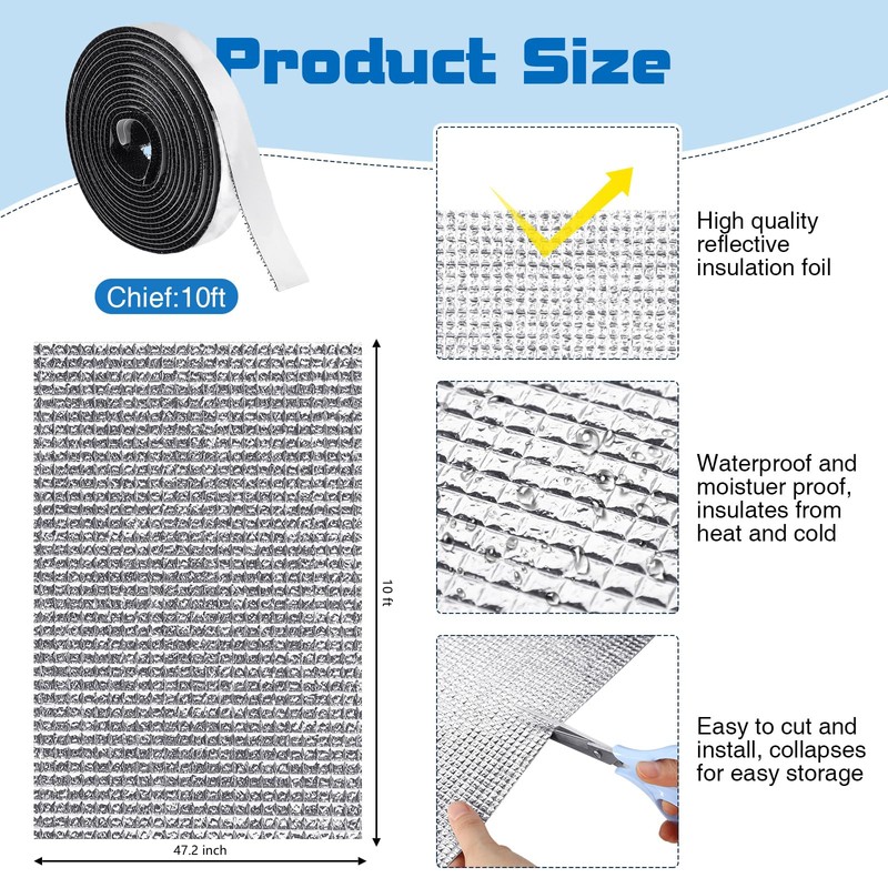 Frienda Rv Window Reflective Insulation Roll 47.2inchx10ft Double Aluminum Foil