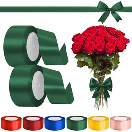 Kit 2 rollos de listón satinado de 4 centímetros de ancho, La longitud total es de 45 m, Ideal para crear moños de regalo, decoración para el Día de San Valentín y el Día de la Madre, Hecho de cinta de satén de colores (Verde oscuro, 2 Rollos)