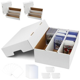 3-Row 2100-Count Card Boxes For Sports Cards,Card Storage Box With 150 Soft Sleeves,24 Dividers,9 Support Bars,Case Box Fit for 35pt Magnetic Holders,3x4"toploaders,Adjustable partition space (3 Pack)