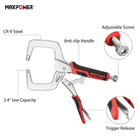 MAXPOWER 11-inch Locking C Clamp Set, 2 Pack Heavy Duty Locking Pliers with Regular Tip for Welding and Woodworking