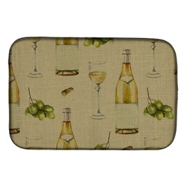 Caroline's Treasures BB5194DDM White Wine on Linen Dish Drying Mat Absorbent Dish Drying Mat Pad for Kitchen Counter Dish Drainer Mat for Countertop, 14 x 21", Multicolor