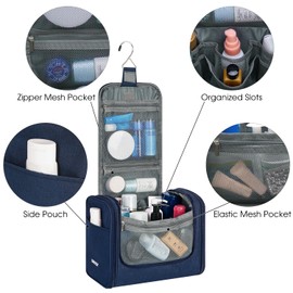 Large Hanging Toiletry Wash Bag Travel Makeup Cosmetic Organizer for Men Women by WANDF (Denim Navy Blue)