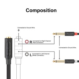 J&D 3.5mm to Dual 1/4 TS Stereo Breakout Cable, Gold Plated Audiowave Series 3.5mm 1/8 inch TRS Female to 2X 6.35mm 1/4 inch TS Male Mono Cable Splitter PVC Shelled Stereo Audio Cable, 15 Feet