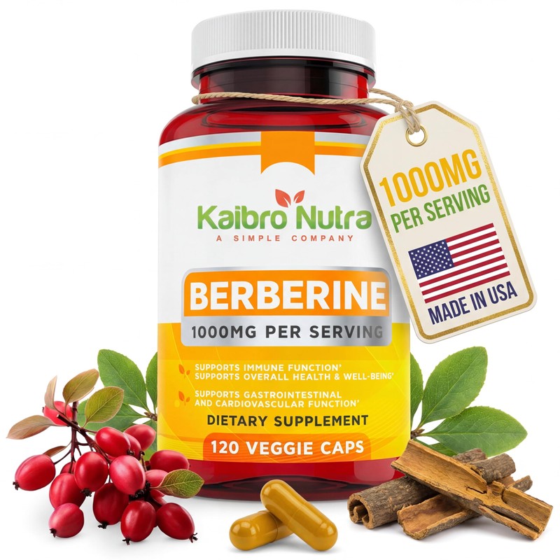 Kaibro Nutra Berberine Supplement 1000mg, Berberine HCL for Immune System,