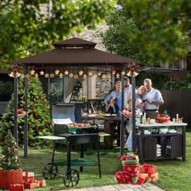 ABCCANOPY Grill Gazebo with Extra Awning - 5'x11' Outdoor Grill Canopy BBQ Gazebo Barbecue Canopy with LED Lights for Backyard, Lawn and Patio (Brown)