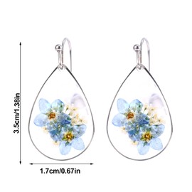 Flower Teardrop Earrings, Forget Me Not Dangle Drop Earrings Sweet Pressed Flower Jewelry for Women (Silver)