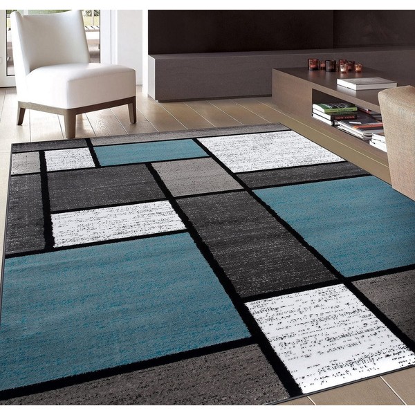 Rugshop Contemporary Modern Boxes for Home Office,Living Room,Bedroom,Kitchen Non Shedding Area Rug 5' 3" X 7' 3" Blue/Gray