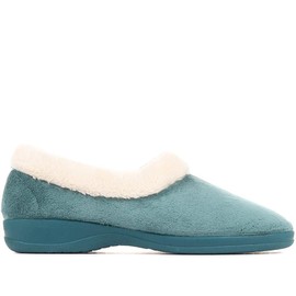 Pavers Women's Fluffy Slippers in Teal - Faux Fur Slip-Ons Offering Warmth and Comfort - Distinctive Fur Collar Design - Size UK 8 / EU 41