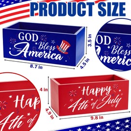 2 Pcs 4th of July Candy Bowl Dish Patriotic Supplies Memorial Red White and Blue Basket Indepence Day Wood Candy Holder 4th of July Serving Bowl for Memorial Day Corn Holiday Indoor Table Decor