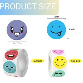16 Designs Positive Happy Smile Face Decal Sticker 1000 Pcs Colorful Smiley Face Stickers Assorted Color for All Ages Behavior Chart Teamwork Supplies