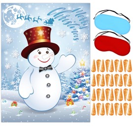 VOSINPADA Pin The Nose On The Snowman Christmas Party Games, Christmas Party Decorations Include Large Poster with Blindfold 36PCS Nose Stickers for Xmas Activities Holiday Party Supplies