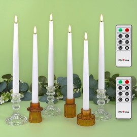 Rhytsing 11.4" Flameless Taper Candles with Timer Function, Battery Operated Dinner Tall Candlestick Rustic Wax, Warm White LED, 2 Remotes Included - Set of 6 (White)