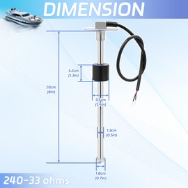 Xenloce Fuel Sending Unit 240-33 ohms 8"(200mm) Stainless Steel Gas Tank Sensor for Boat Truck RV Car Universal Fuel Level Sender Marine-Grade Corrosion Resistant Water Level Sending Unit