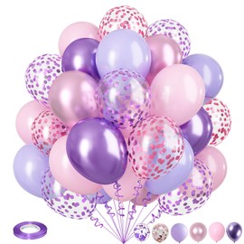 Pink and Purple Balloons, 12 Inch Pastel Purple Baby Pink Confetti Balloons with Metallic Pink Purple Confetti Latex Balloons Set for Girls Women Birthday Baby Bridal Shower Wedding Party Decorations