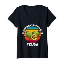 Womens Vintage Feijoa Fruit Everything's Better With Feijoa Retro V-Neck T-Shirt