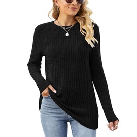 Famulily Ladies Long Sleeve Tops Autumn Plain Casual Loose Crew Neck Jumpers for Women UK Size 16 Black XL