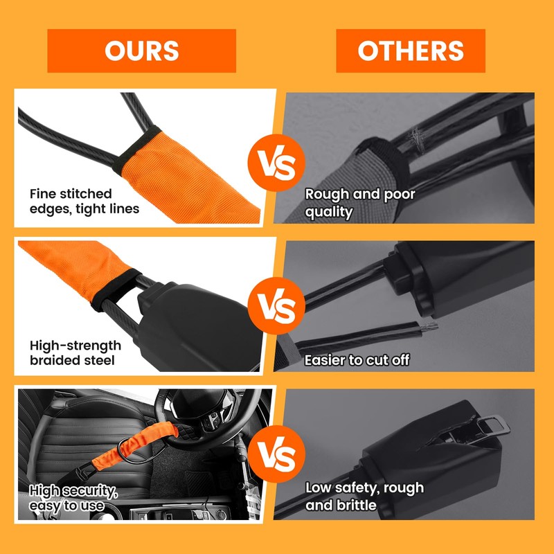 Steering Wheel Lock with 3 Keys Anti-Theft Car Seat Belt