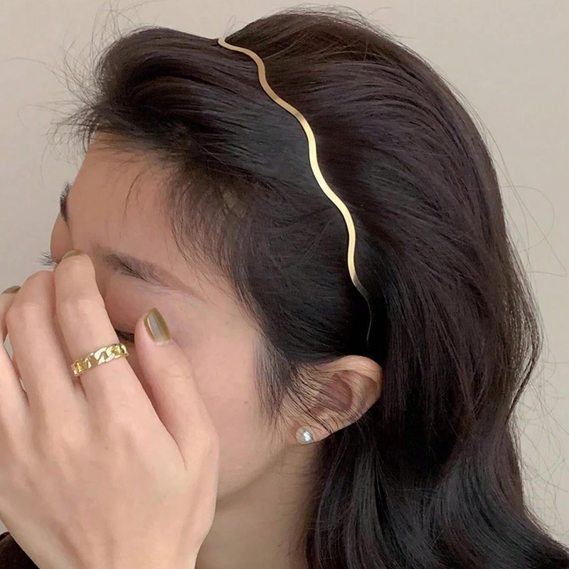 NORMAK Thin Simple Wave Gold Headband Painless, Gorgeous, Stylish, Korean