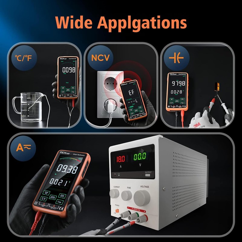 FKM Pro Digital Multimeter Tester,Compact & Rechargeable Voltmeter w/ 5″