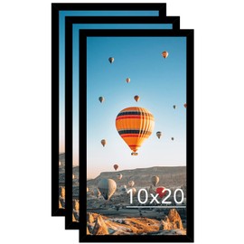 JCJMY 10x20 Picture Frame Set of 3 Black for Wall Hanging, Wall Mounting Horizontally or Vertically, 10 x 20 Wall Gallery Poster Photo Frame with Shatter Resistant Plexiglass, 3 Pack, Black