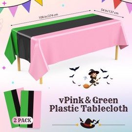 Oudain 2 Pcs Witch Princess Theme Party Pink & Green & Black Party Tablecloth 54 x 108 Inch Plastic Rectangle Tablecloth Waterproof Table Cover for Witch Princess Theme Birthday Decoration