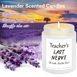 LUCKYBUNNY Teacher's Last Nerve Candles Gifts, 5.5 Oz Lavender Scented Soy Candles, Teacher Appreciation Gift, Naughty Christmas Gift for Teacher, Funny Thank You Gift from Student