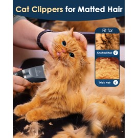 oneisall Quiet Cat Clippers for Matted & Long Hair, 2-Speed Cordless Pet Shaver Grooming Kit for Cats, Small Dogs & Animals (Blue)