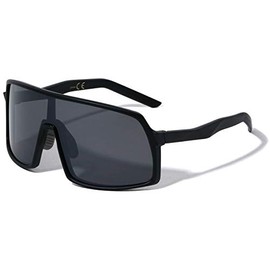 Dweebzilla Futuristic Oversized Square Shield One Piece Lens Wrap Around Sunglasses (Matte Black Frame, Black Super Dark Lens)