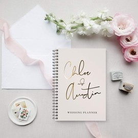 Wedding Planner & Organizer - Real Gold Foil- Diary Engagement Gift Book & Calendar, Bride Journal
