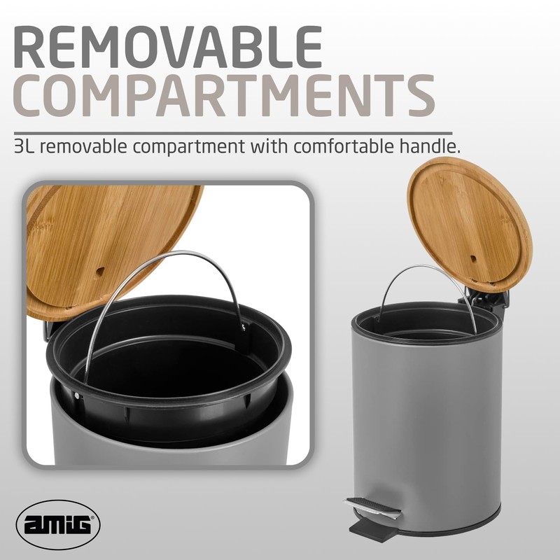 Amig - 3L Bathroom Pedal Bin Mod. Naturline - Grey