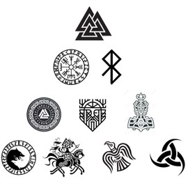 10 pcs Viking Stickers Set, 4 inches - Waterproof, Vinyl Stickers Norse, Walknut, Vegvisir Compass, Odin, Rune, Raven, Thor Hammer