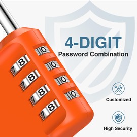 Puroma Combination Lock 4 Digit Waterproof Locker Locks Secure Outdoor Padlock for Gym Lockers, Toolboxes, Gates, Fences, Storage, Sports Locker (Orange)
