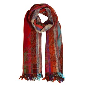 Lorenzo Cana Luxury Women's Scarf Stole 70 cm x 180 cm Wool Scarf Jacquard Woven Scarf 100% Wool from Merino Lamb Multicoloured Pashmina Natural Fibre 7857311, Red, orange, multi-coloured