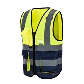 AYKRM 21 colour yellow navy high viz hi vis Zipper Front High Visibility vest Hi Vis Executive jacket Vest Waistcoat with Phone & ID Pockets